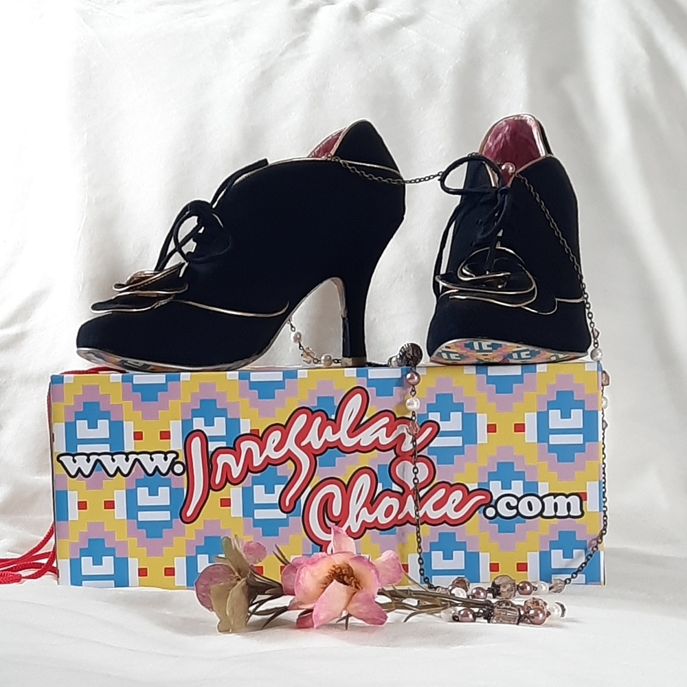 IRREGULAR CHOICE Black Gold Flower Lace-Up Heels - Picture 5 of 8